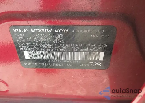 2014 Mitsubishi Mirage De z USA, uszkodzony, nr VIN ML32A3HJ4EH025337